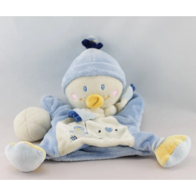 Doudou plat marionnette pingouin bleu blanc Youpik NICOTOY - 13138