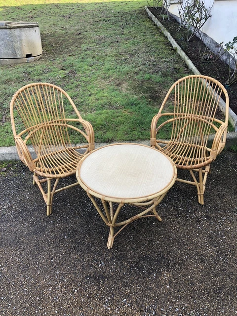Salon De Poupées Vintage En Rotin/Osier – Jardin – Bon état (manque Rosace)