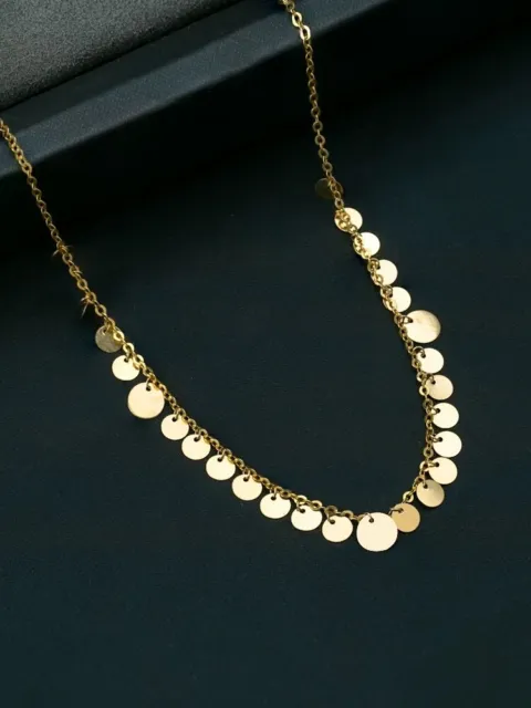 18ct Solid Gold Tassel Discs Chain Necklace - 18K, Au750, Indian, fine, gift