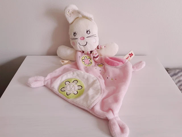 NICOTOY doudou lapin rose écharpe plat