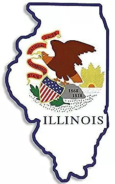 3x5 inch Illinois Shaped IL State Flag Sticker (Decal Shape Chicago Native)