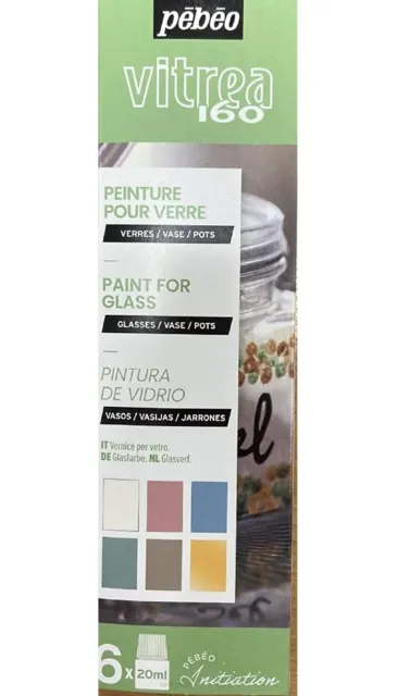 Pebeo Vitrea 160 Glass Paint 6 x 20ml Pastel Colour Water Based Oven Bake 756463