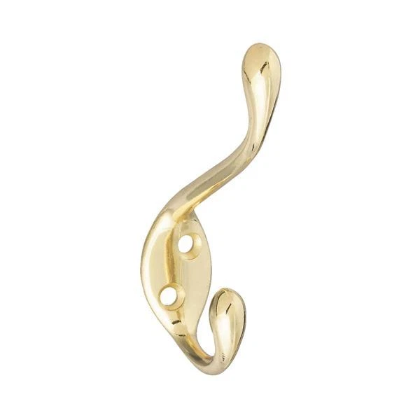 20 Pk Die Cast Brass Finish 4.5" High Heavy-Duty Coat & Hat Hook N248245