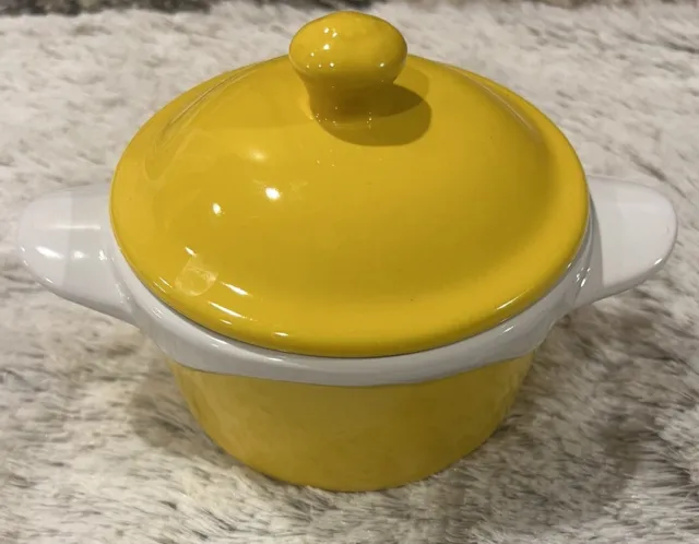 Michael Andrew Ceramic Small Yellow White Casserole Covered Dish Lid 4.25x2.25"