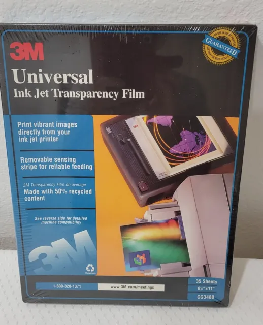 New 3M Transparency Film Hp Color Ink Jet Printers 35 Sheets 8-1/2" X 11" Cg3480