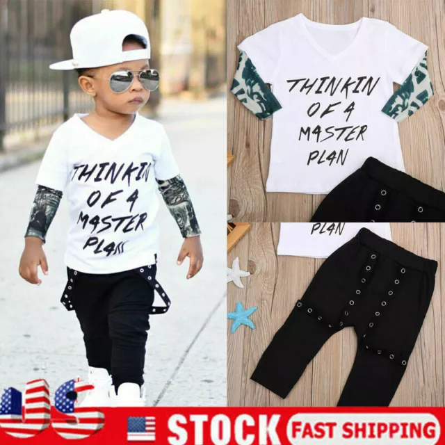 2pcs Newborn Toddler Kids Baby Boy Clothes Outfit T-shirt Top+ Long Pants Set US