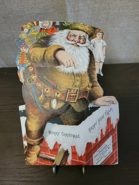 1882 Victorian Santa Claus Embossed Die Cut Store Advertisement