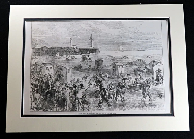 Boulogne France Beach Seaside Landscape Sea View Victorian Antique Print 1875