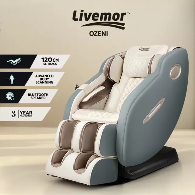 Livemor Massage Chair Electric Recliner SL-track Shiatsu Massager Grey Ozeni