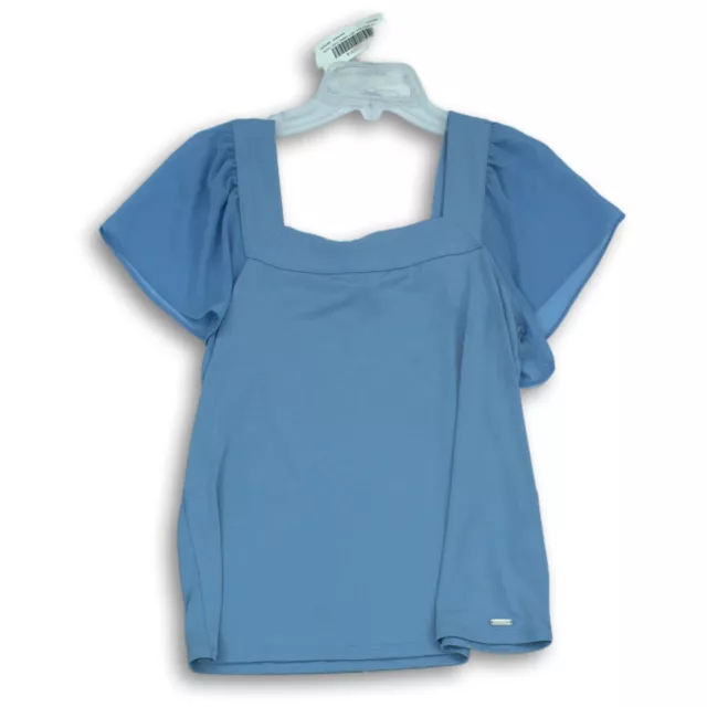 Calvin Klein Womens Light Blue Short Flutter Sleeve Blouse Top Size Small