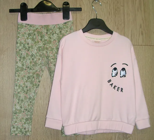 Ted Baker Girls Pink Cotton Jersey Jumper Top Leggings Outfit Set Age 2-3 98cm