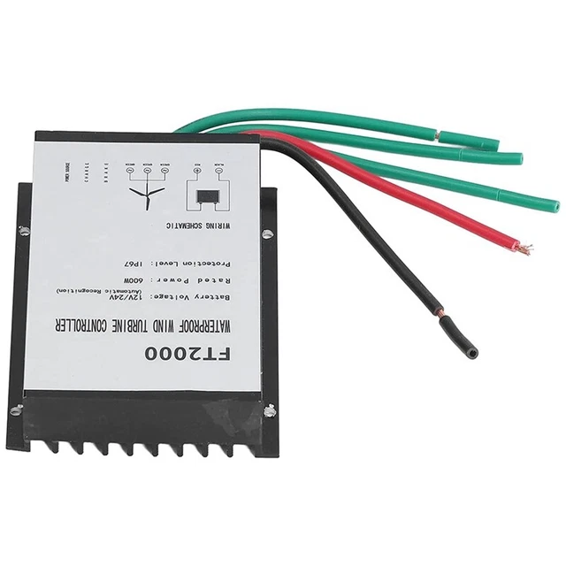Regulador de carga de viento, 12V 24V 600W regulador de carga de turbina eólica IP67 impermeable FT2000 W J6Z9