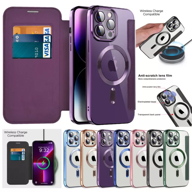 For iPhone 14 13 12 11 Pro Max Mag Safe Magnetic Flip Leather Case Wallet  Cover
