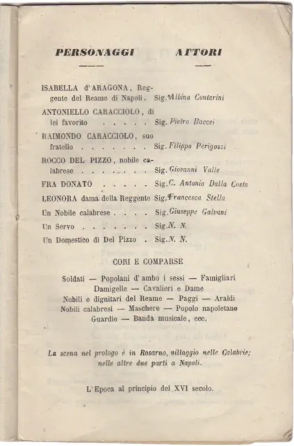 PEDROTTI CARLO Libretto d’Opera Musica ISABELLA D’ARAGONA Teatro Verona 1867-68 2