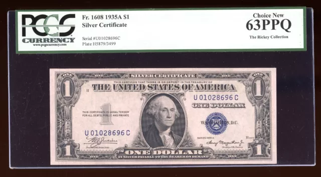 DBR 1935-A $1 Silver Fr. 1608 UC Block PCGS 63 PPQ Serial U01028696C