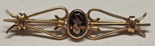 Vintage 9ct solid gold with Smoky Quartz Brooch - 2.5g