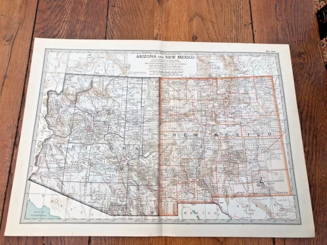 1903 large colour fold out map titled " arizona & new mexico "