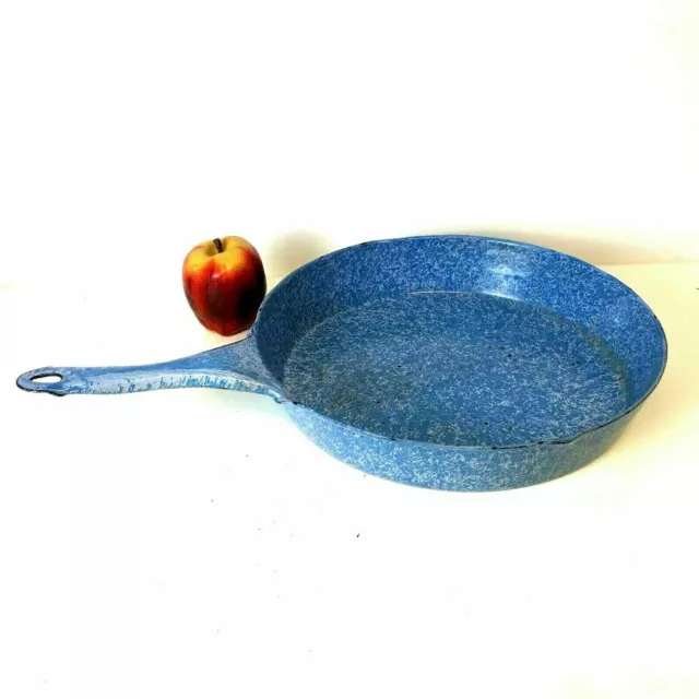 Rare Heavy Large French Blue Cast Iron Enamelware Graniteware Pan