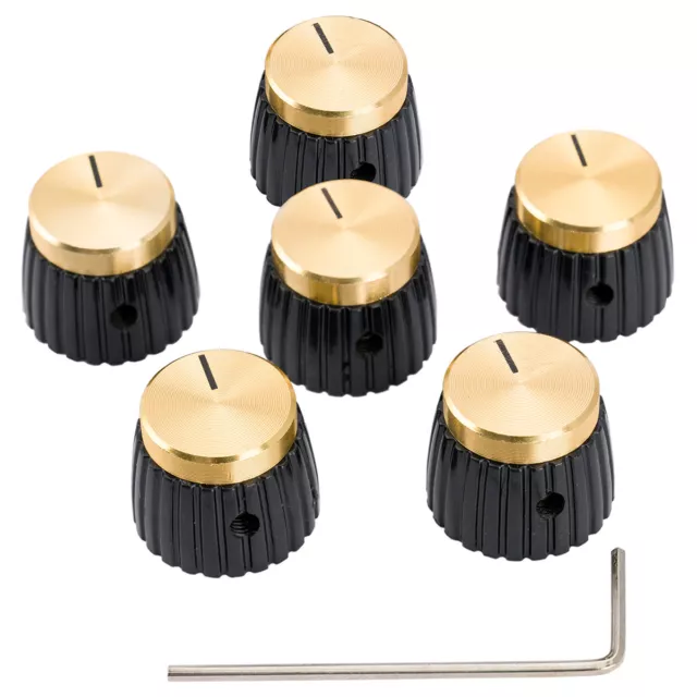 Musiclily Pro 6Pcs Gold Black Universal Guitar Push-on Knob For Pot Amp Marshall