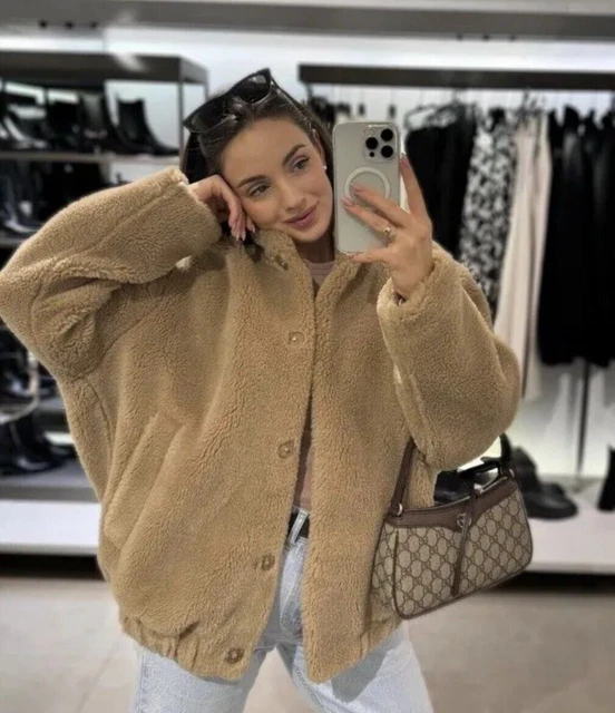 Zara faux shearling bomber jacket hotsell