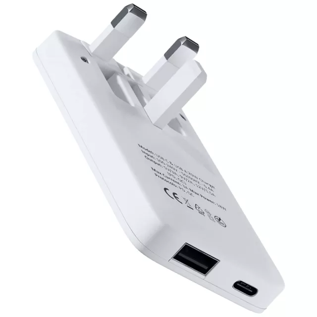 20W Ultra Slim Fast Charger Plug, USB C PD & USB-A QC, Folding pins, Dual Ports