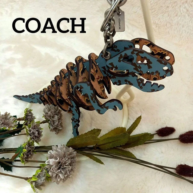 Coach Glitter Dinosaur Patch Bag Charm In Schwarz/grün Mitternachtsblau