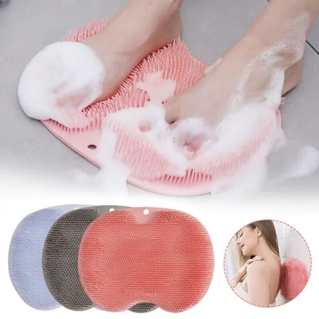 Silicone Shower Foot Scrubber Back Body Brush Massager Pad Clean Mat Bathroom