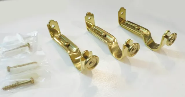 Set of 3 NEW REJUVENATION UNLACQUERED BRASS 1"  Curtain ROD END BRACKET Assembly