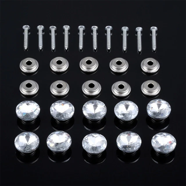 10Sets Crystal Clear Glass Upholstery Nails Screws Sofa Wall Decoration 4 Size