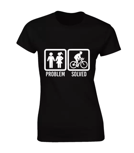 Cycling Problem Solved Ladies T Shirt Funny Cool Cyclist Bike Design Gift Idea 2