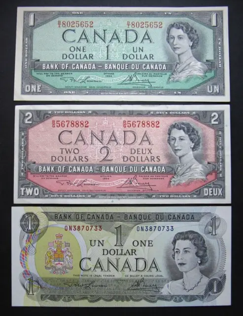1954 and 1973, $1 and $2 Dollars Bank of Canada, Lawson - Bouey