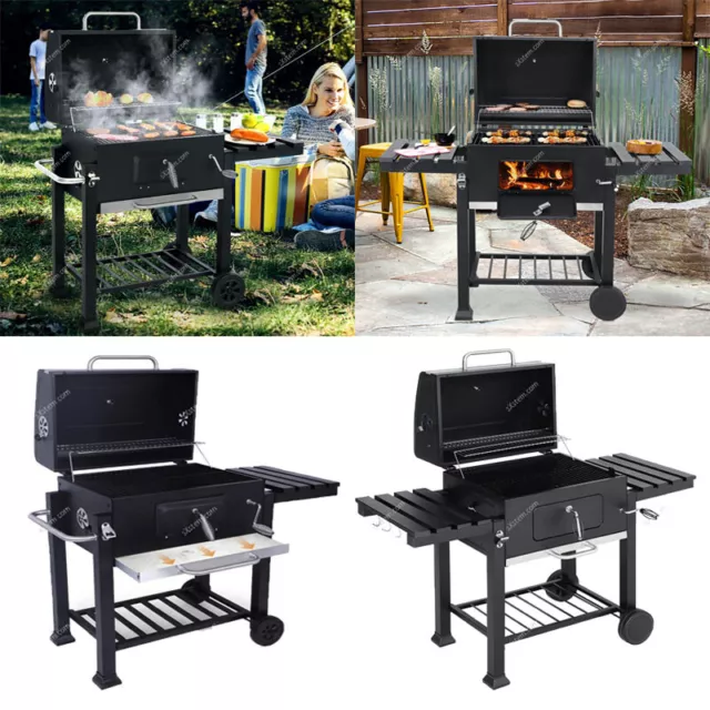 XL/L Charcoal BBQ Grill Smoker with Side Table Portable Outdoor Camping Barbecue