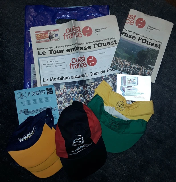 Lot Tour De France – 2 Casquettes Cycliste, Pochette AGF, Gobelet, Bidon