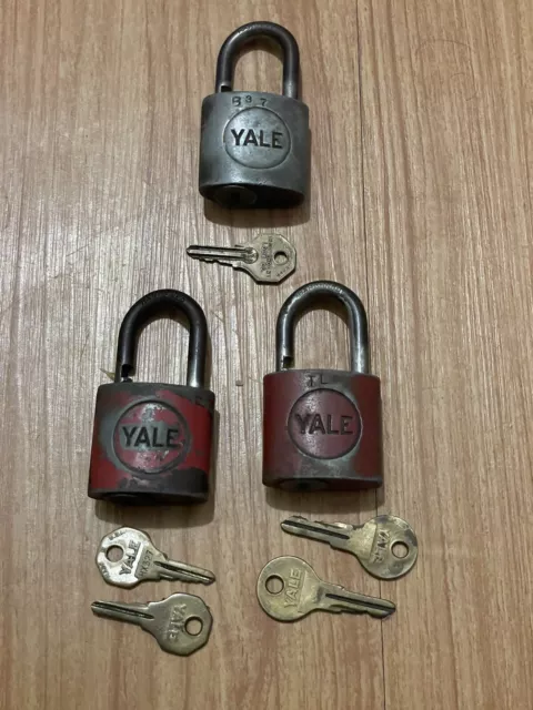 The Yale & Towne Mfg Padlocks Red & Silver Color With Keys USA Made Vintage