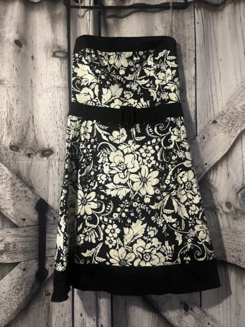 B. Smart Women's Strapless Black & White Floral Dress Size 14