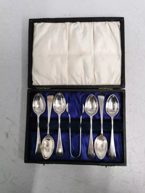 Vintage Silver Plated Boxed Set of Teaspoons and Sugar Tongs