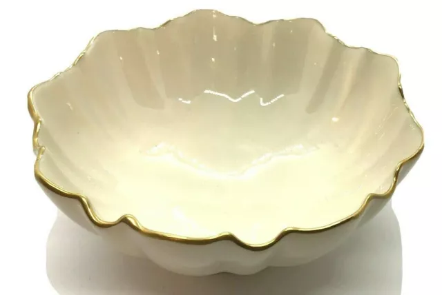 Lenox China SYMPHONY Round Footed 6” Bowl Scalloped Rim Ivory 24k Gold Trim