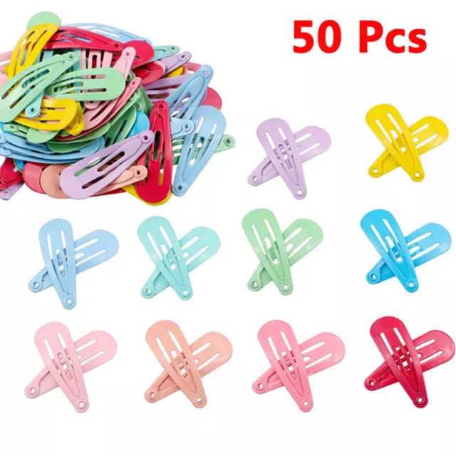50X Women Girls Kids Hair Clips metal Snap Slides Close Hairpin 3cm Mini Clip C