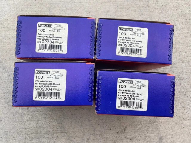 Lot Of 4 PACKS POWERS® 02304 POLY-TOGGLE LIGHT TO MEDIUM DUTY HOLLOW WALL ANCHOR