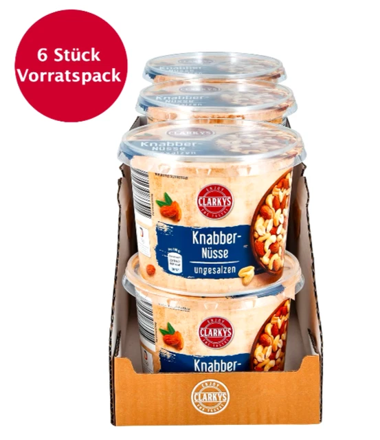 6 x 275 g Clarkys snack noci non salate confezione da 1650 g