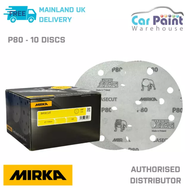 Mirka Basecut P80 Grit 150mm DA H&L Sanding Discs 10pk 6" Paper Abrasive Grit