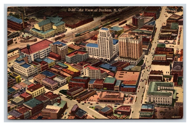Aerial View Durham North Carolina NC UNP Linen Postcard V9