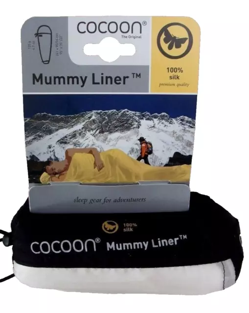 NEW! Cocoon SM30 Silk Mummy Liner Natural 100% Silk 95" x 35"/22"