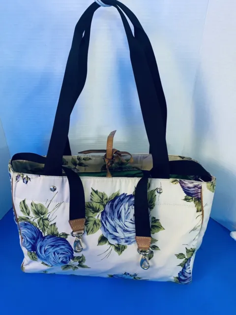 Kate Spade Ivory With  Blue Floral Print Diaper Bag With Leather Tie