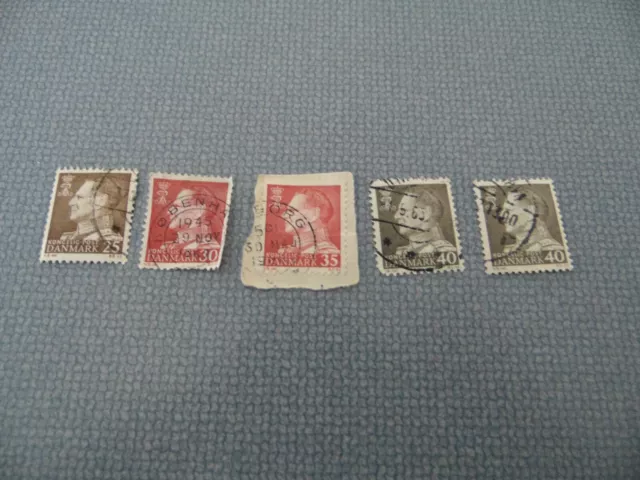 5 1940-1950s King Frederik Denmark Danmark Brown & Red 25,30,35,40 Ore Stamps