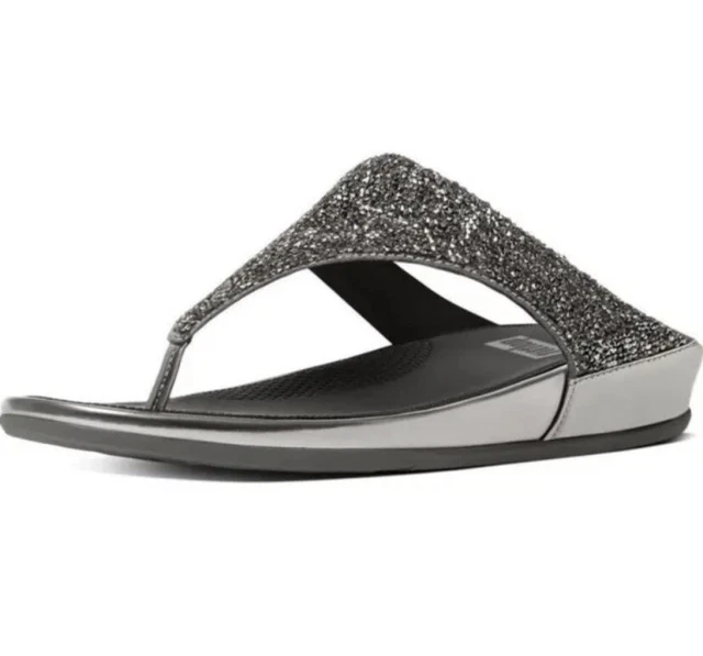 Fitflop Uk 6.5 US 8.5 Banda Roxy Crystal Slides Sandal Toe Post Black/silver