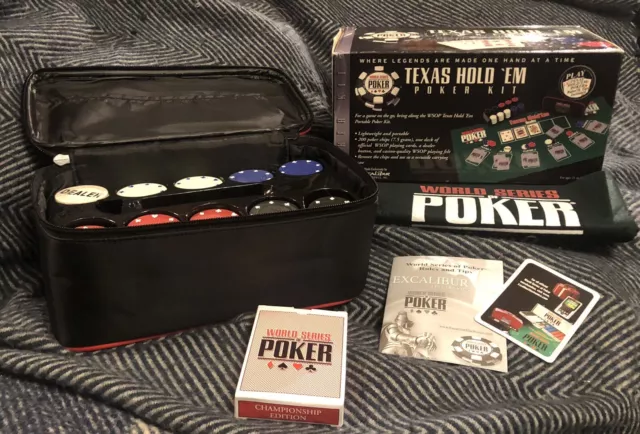 Texas Hold ‘Em POKER WSOP unused set, 200 Chips, Cards, Felt, Rules & Case, Box.