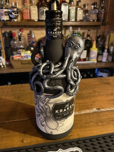 Kraken Spiced Rum 1ltr (empty) Bottle Design. Unique Handmade Gift. - Silver