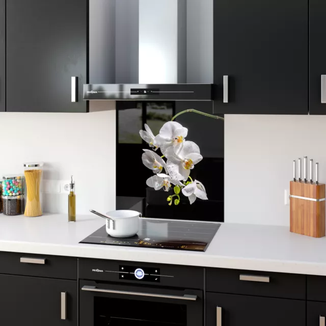 Glass Splashback Kitchen Tile Cooker Panel ANY SIZE White Orchid Flower Plant