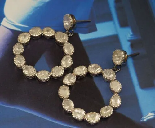 Victorian Style Earring Natural Polki Diamond Dangle Earring 925 Sterling Silver